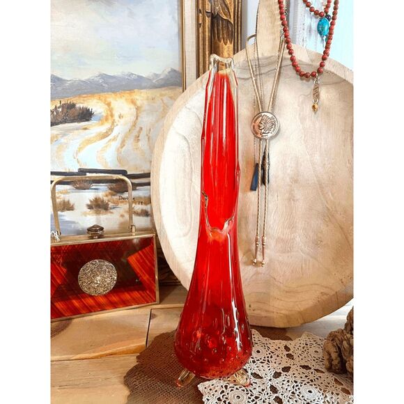 Vintage L.E. Smith Amberina 3-Toed Footed Stretch Swung Bud Vase – Mid-Century M - Picture 2 of 5